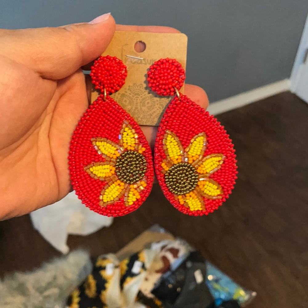 Post back beaded sunflower earrings